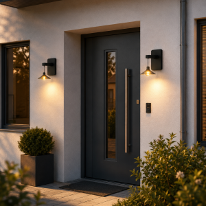 Svart solcellsdriven vägglampa i aluminium